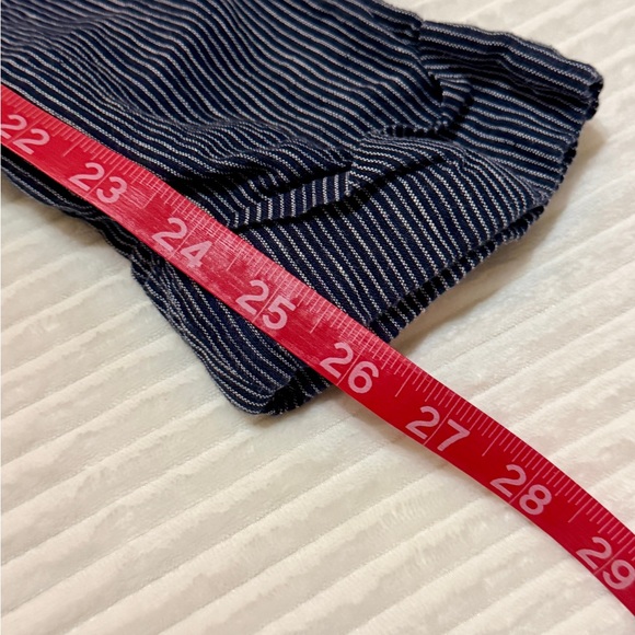 Athleta Stripe Bali Linen Ankle Pant Navy Cream Cuffed Pockets size 10 - Picture 8 of 16